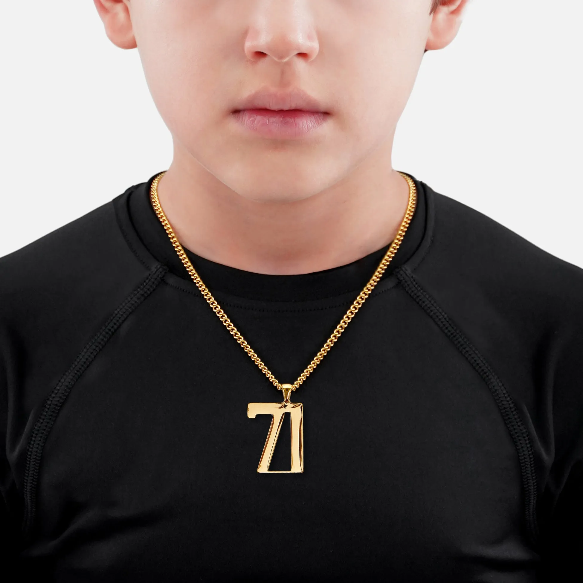 71 Number Pendant with Chain Kids Necklace - Gold Plated Stainless Steel