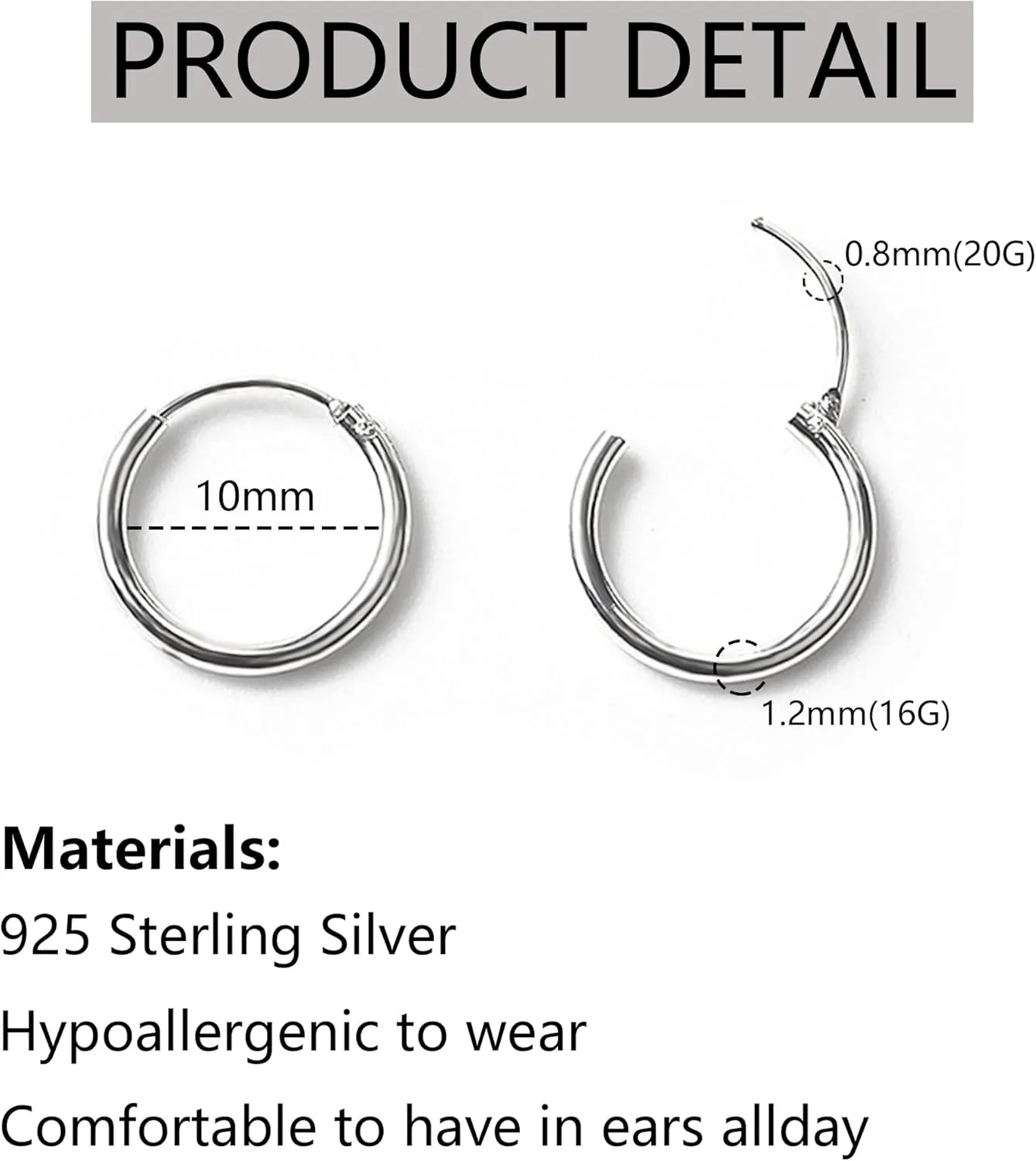 925 Sterling Silver Hoop Earrings Silver Simple Earrings for Women Tiny Huggie Hoop Earrings Small Hoop Earrings for Women