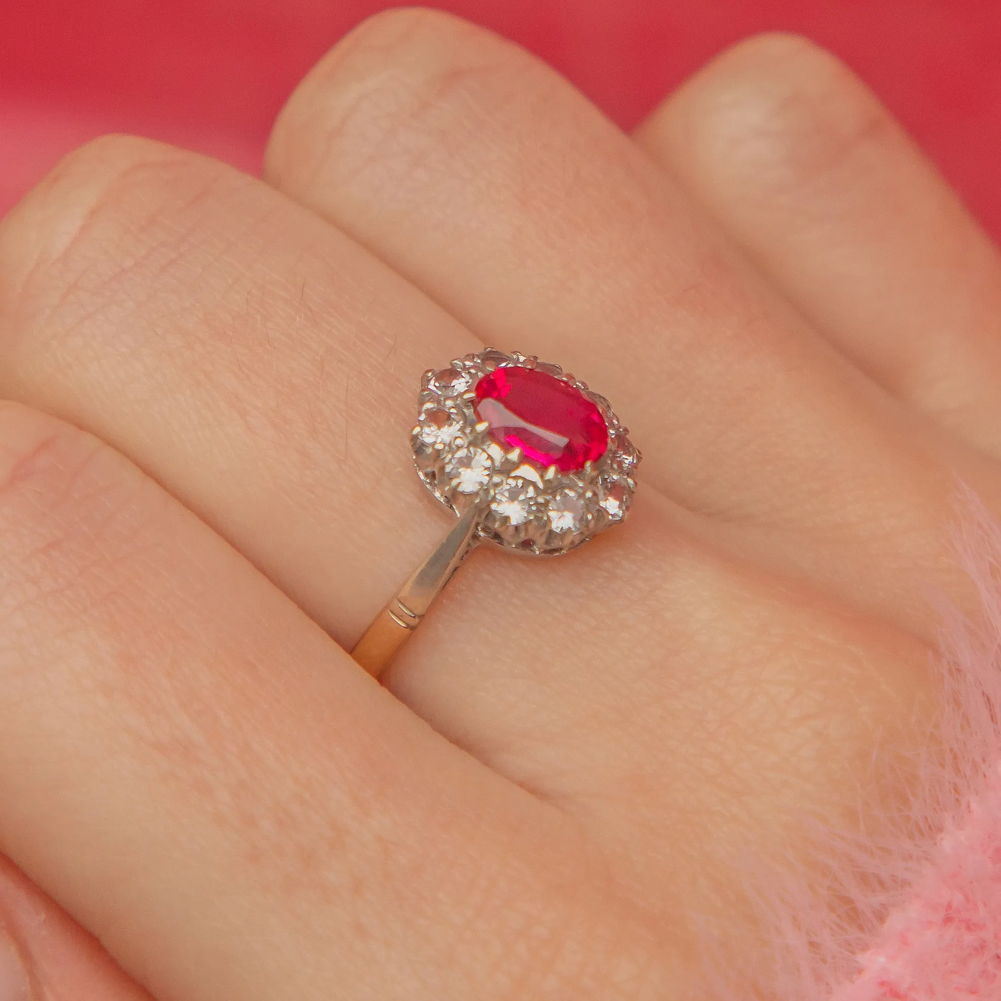 9ct Gold Synthetic Ruby & Paste Cluster Ring, 0.90ct
