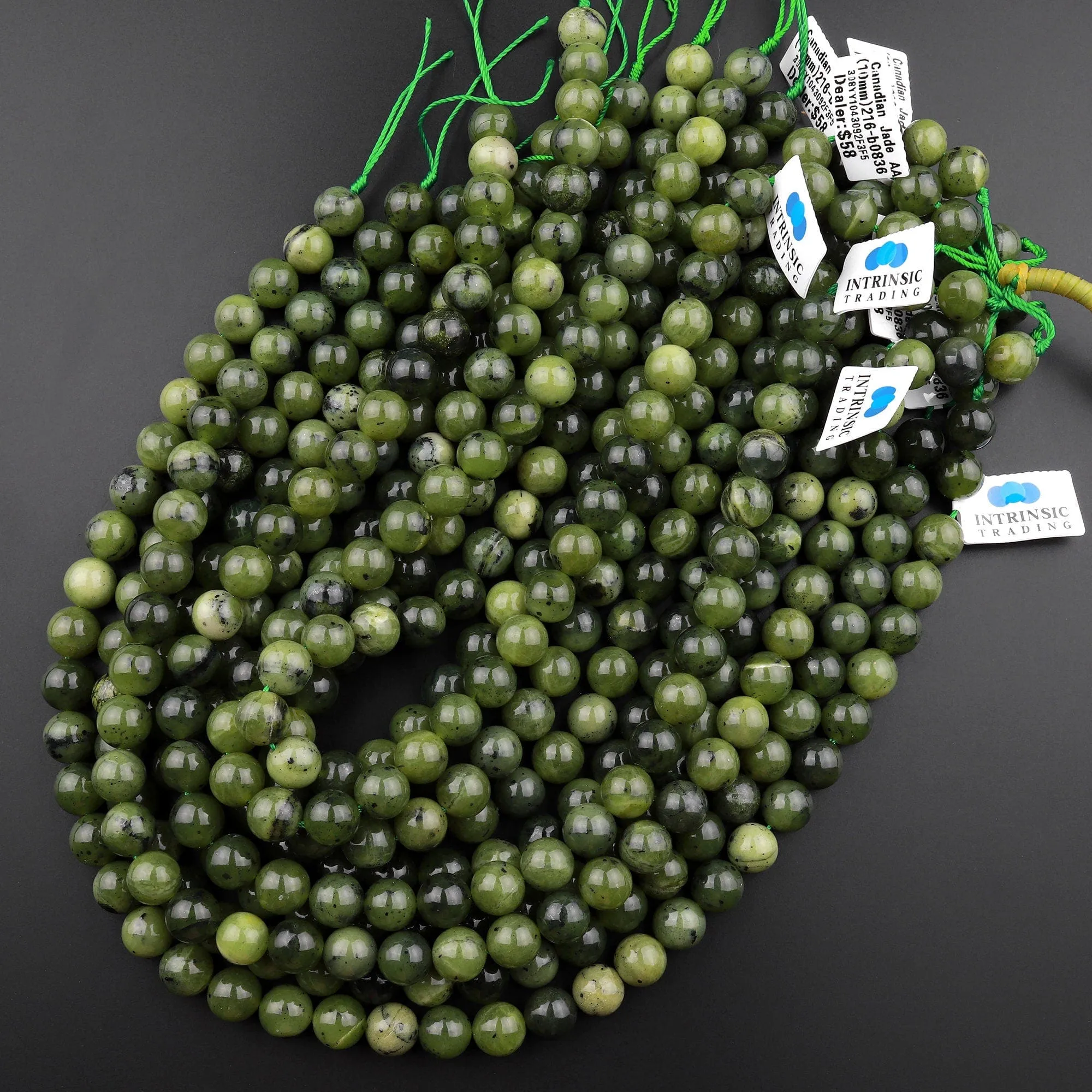 AA Natural Canadian Green Jade 4mm 6mm 8mm 10mm Round Beads 15.5" Strand