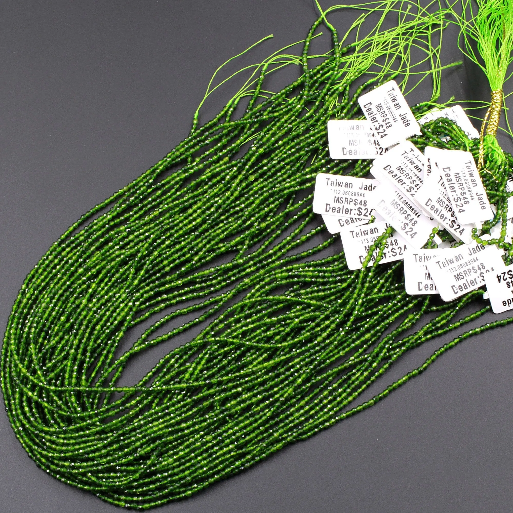 AAA Faceted Natural Green Jade 2mm Round Beads 16" Strand
