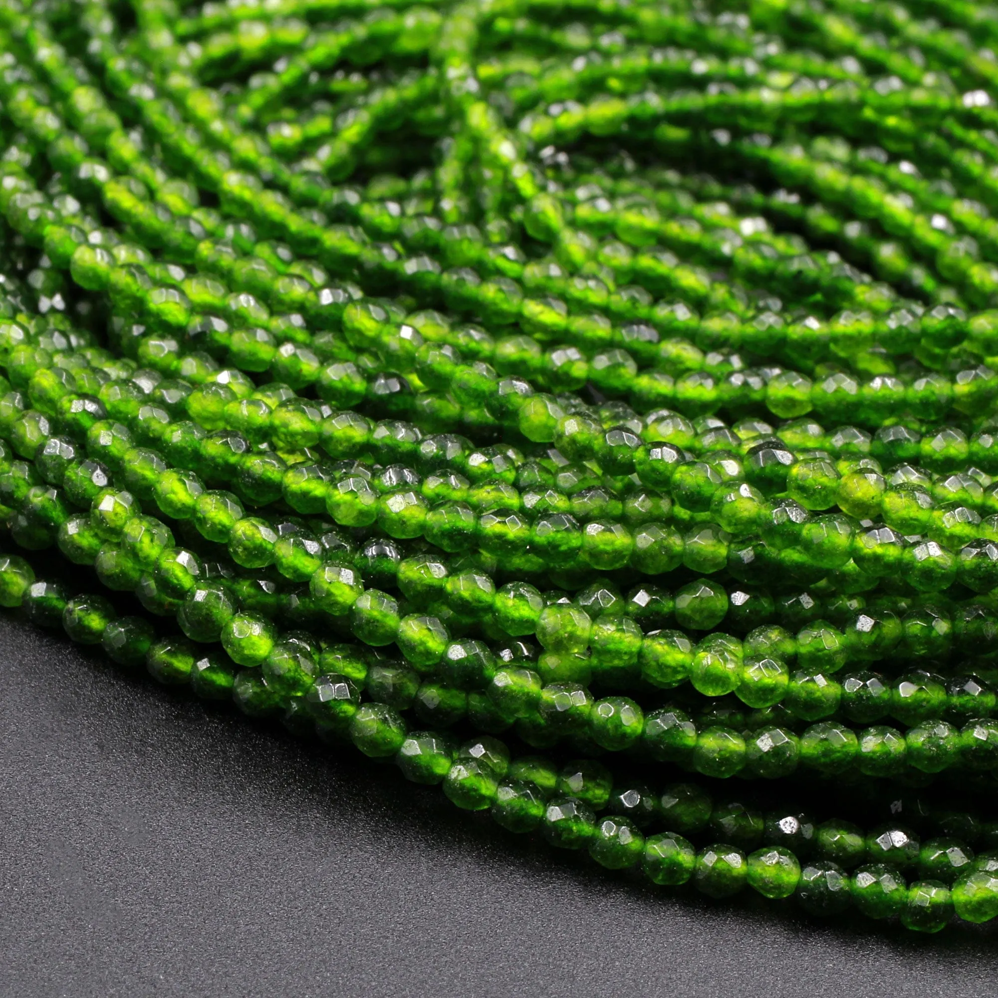 AAA Faceted Natural Green Jade 2mm Round Beads 16" Strand