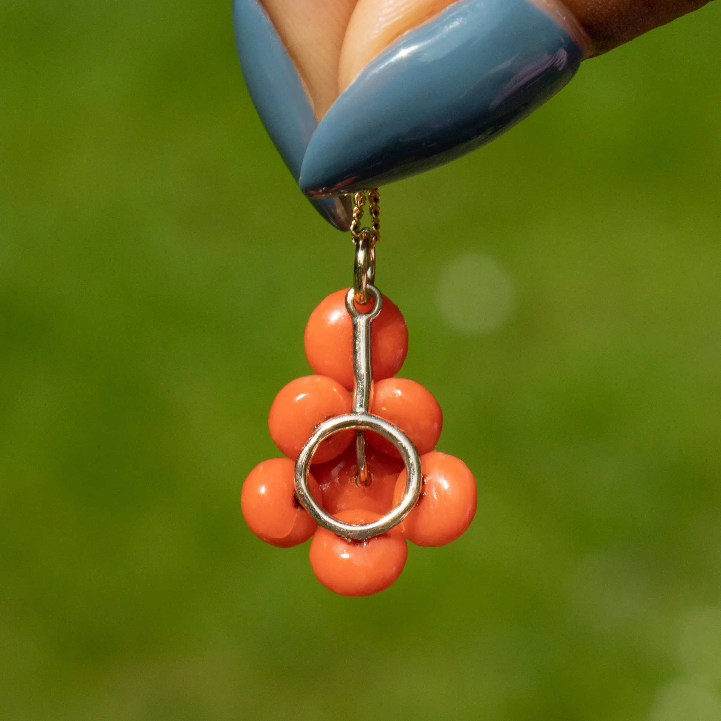 Antique 9ct Gold Coral Cluster Pendant