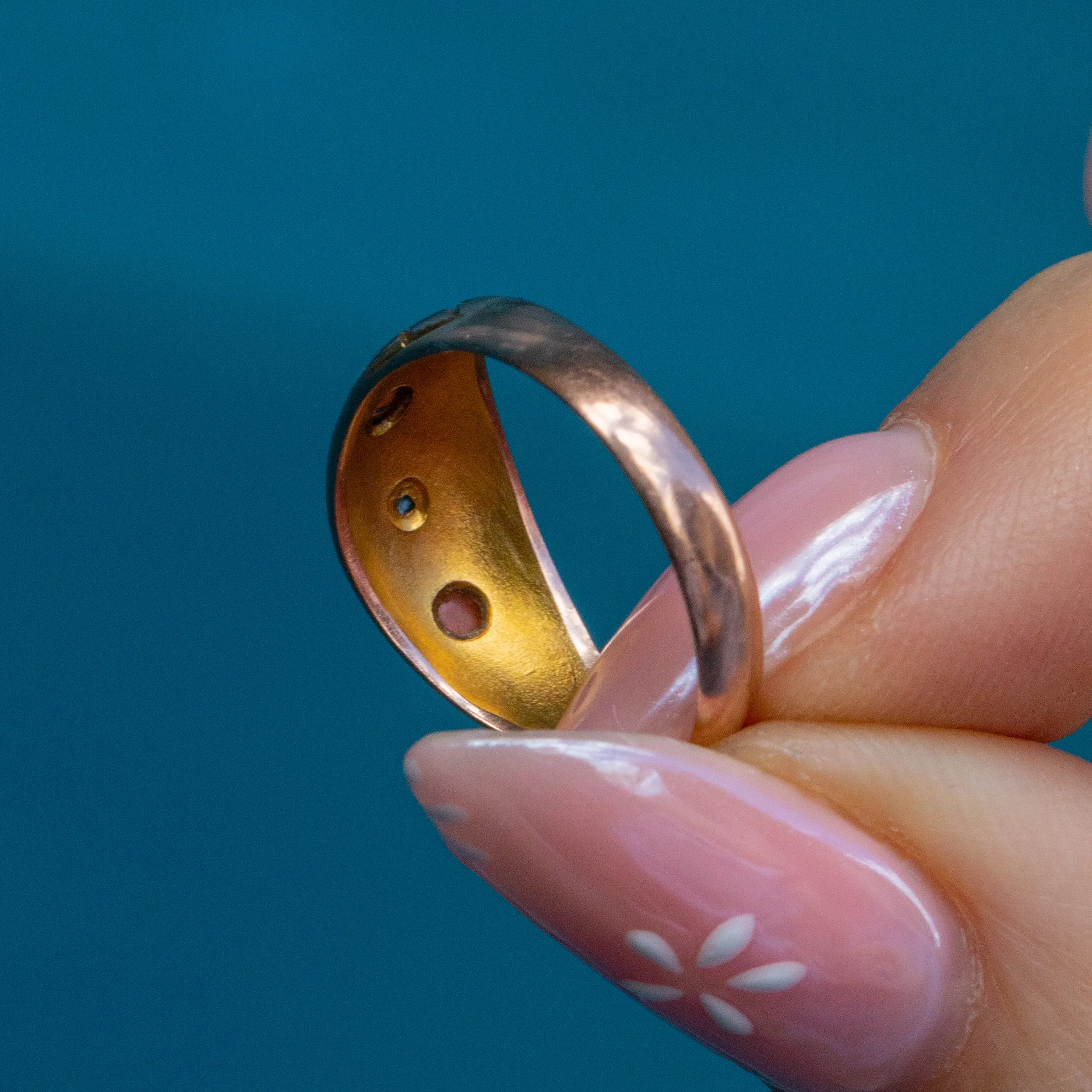 Antique 9ct Gold Coral Diamond Gypsy Ring