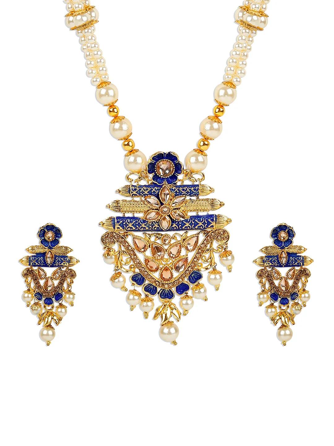 Antique Matte Gold Finish Meenakari Pearl Temple Jewellery - Anikas Creation