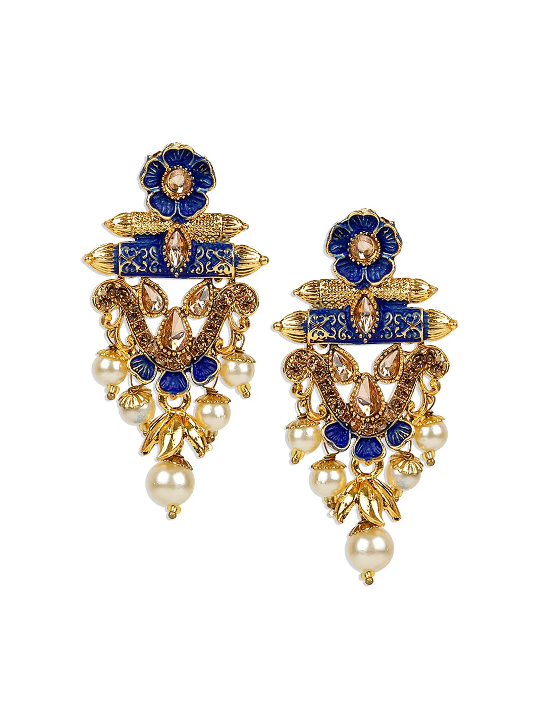 Antique Matte Gold Finish Meenakari Pearl Temple Jewellery - Anikas Creation