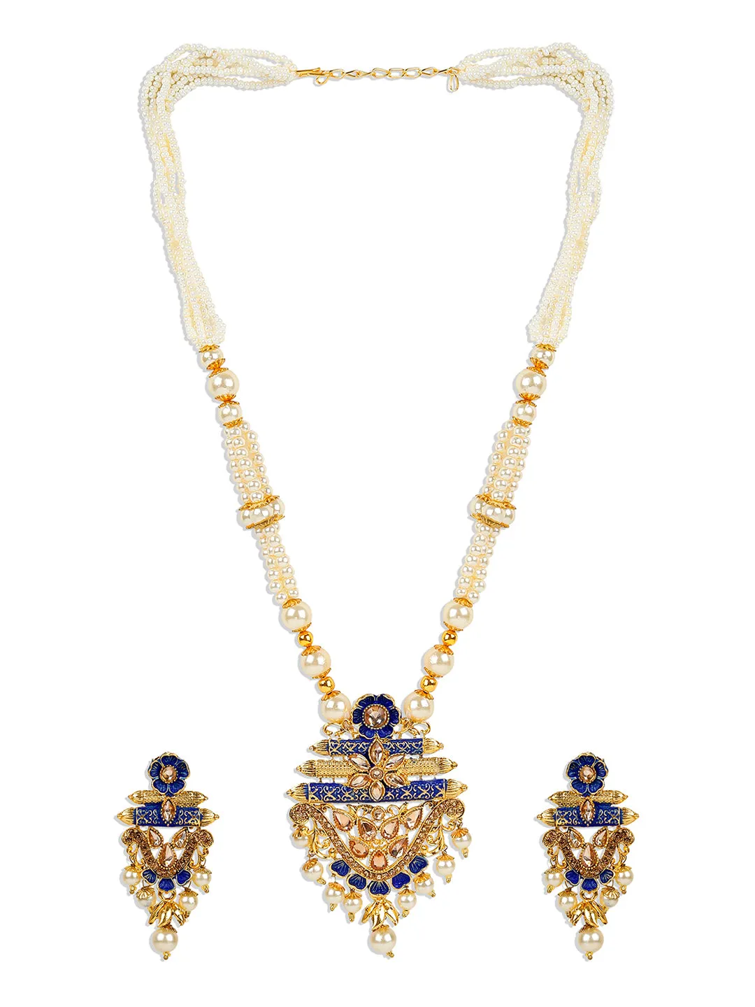 Antique Matte Gold Finish Meenakari Pearl Temple Jewellery - Anikas Creation