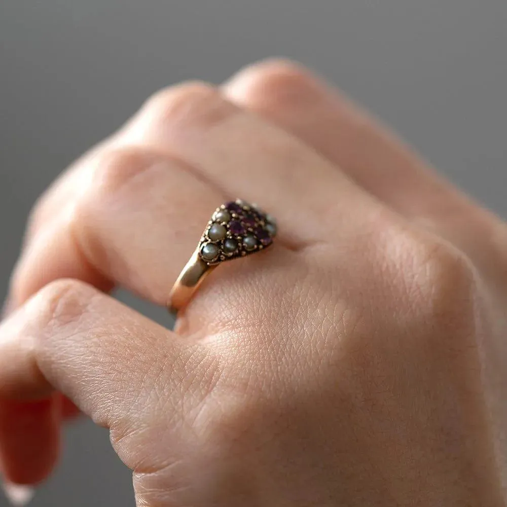 Antique Victorian 18ct Split Pearl Ruby Cross Ring