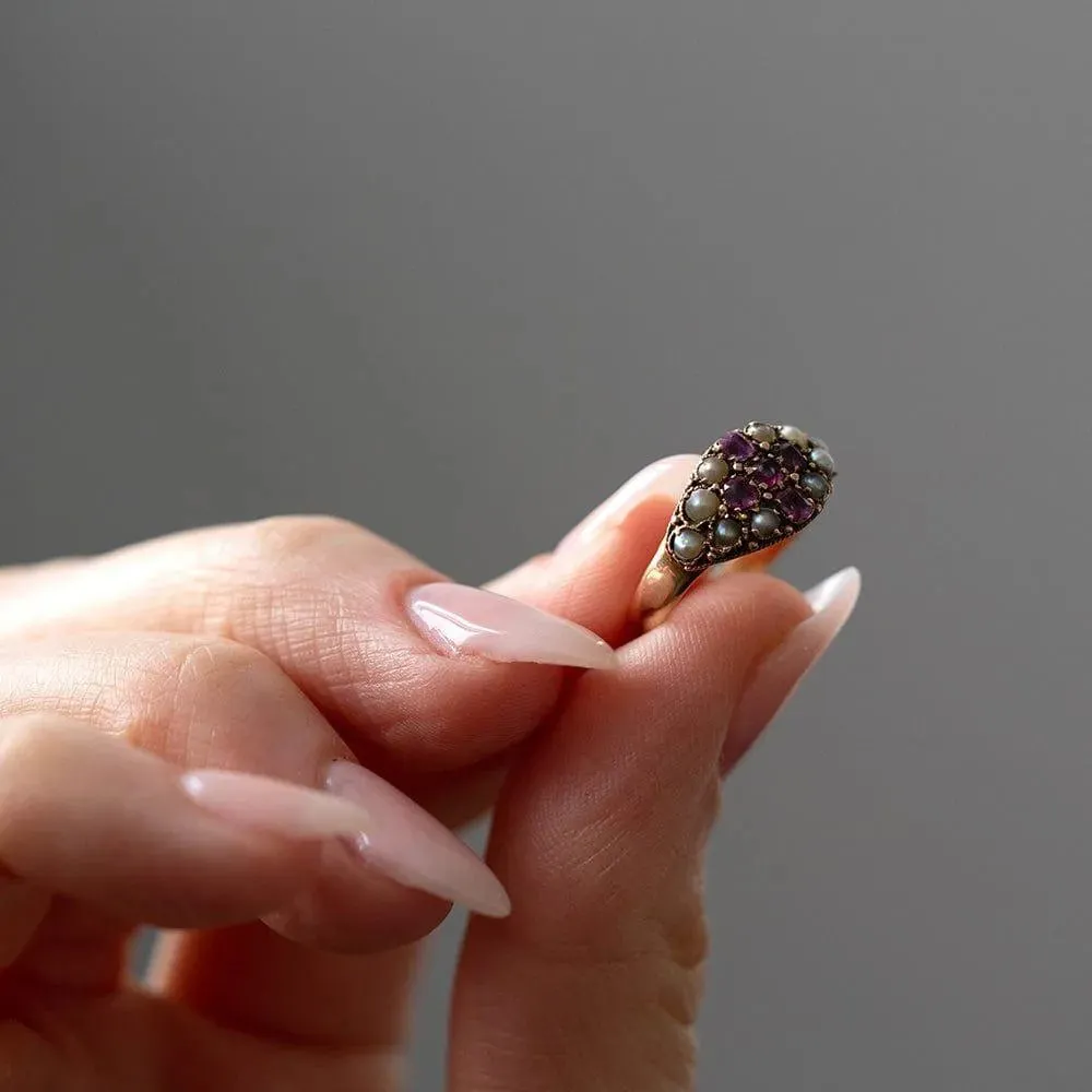 Antique Victorian 18ct Split Pearl Ruby Cross Ring