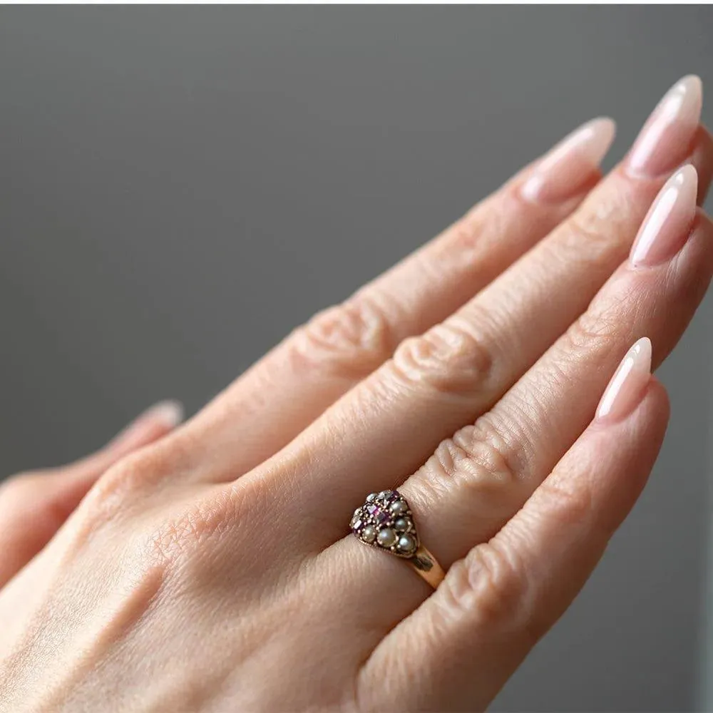 Antique Victorian 18ct Split Pearl Ruby Cross Ring
