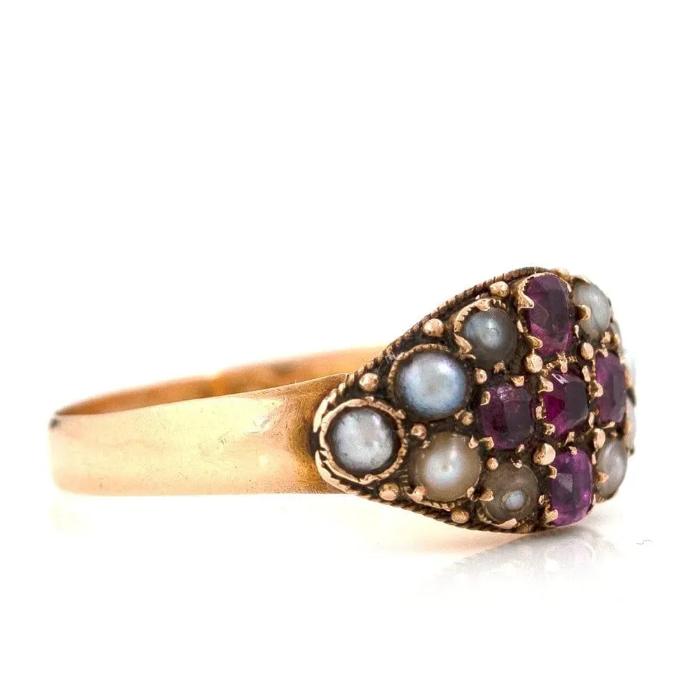 Antique Victorian 18ct Split Pearl Ruby Cross Ring