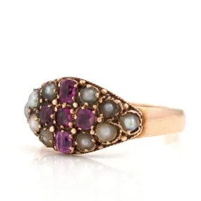 Antique Victorian 18ct Split Pearl Ruby Cross Ring