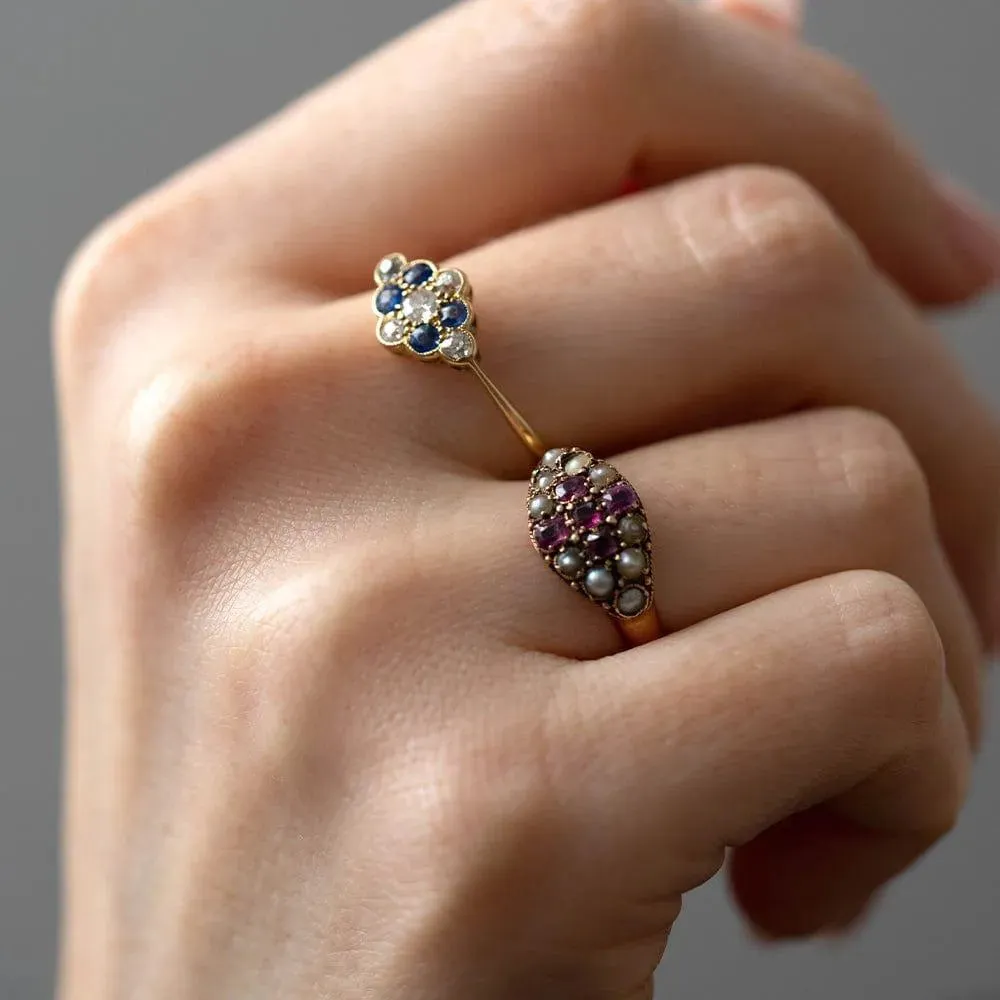 Antique Victorian 18ct Split Pearl Ruby Cross Ring