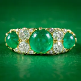 Antique Victorian Cabochon Emerald Diamond Ring 2.7ct Of Emerald