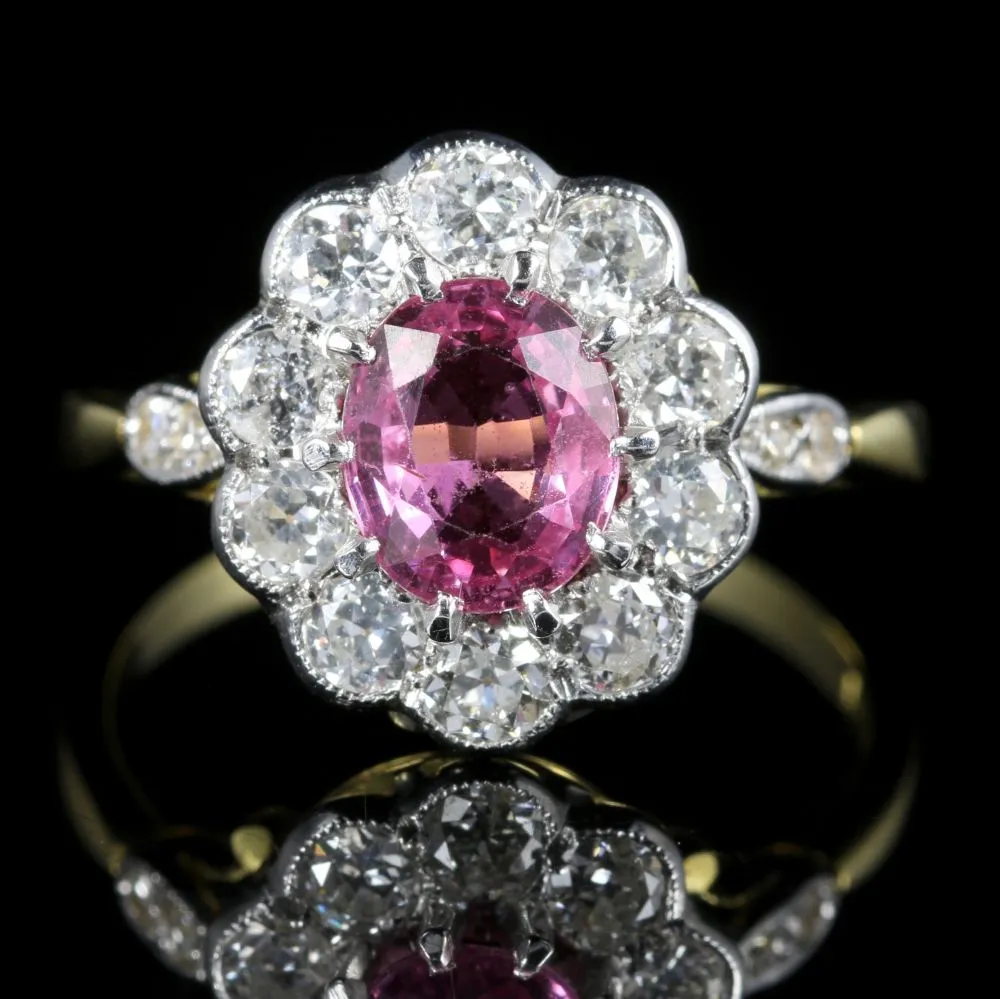 Antique Victorian Pink Sapphire Diamond Ring 18Ct Gold
