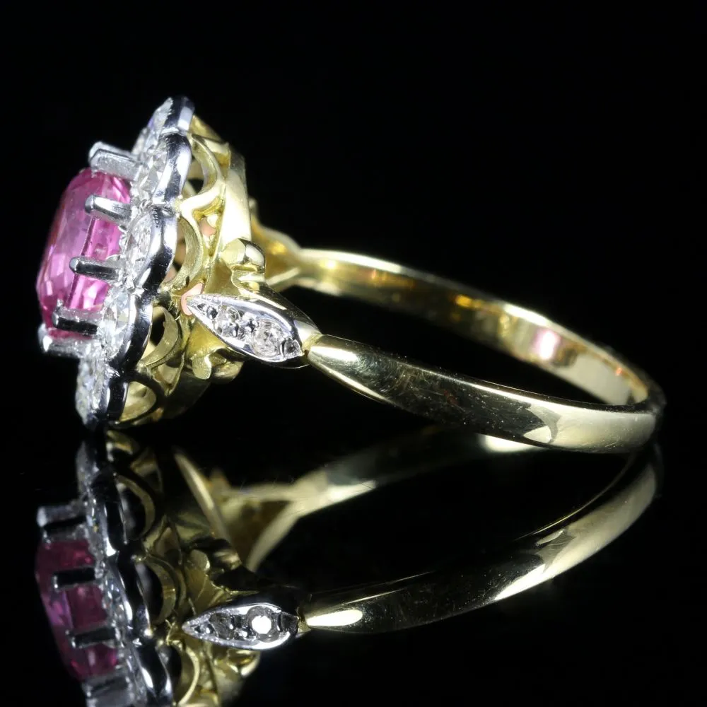 Antique Victorian Pink Sapphire Diamond Ring 18Ct Gold