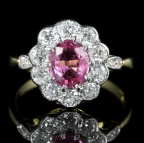 Antique Victorian Pink Sapphire Diamond Ring 18Ct Gold