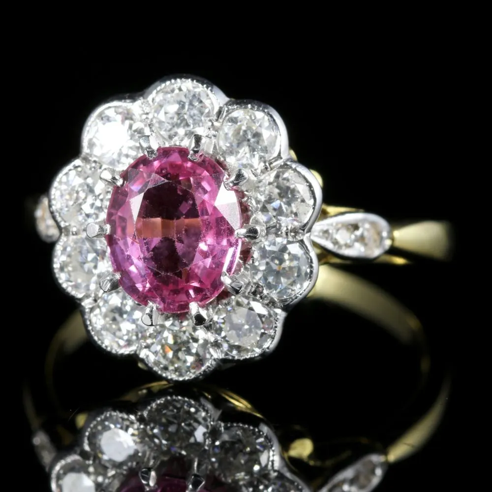Antique Victorian Pink Sapphire Diamond Ring 18Ct Gold