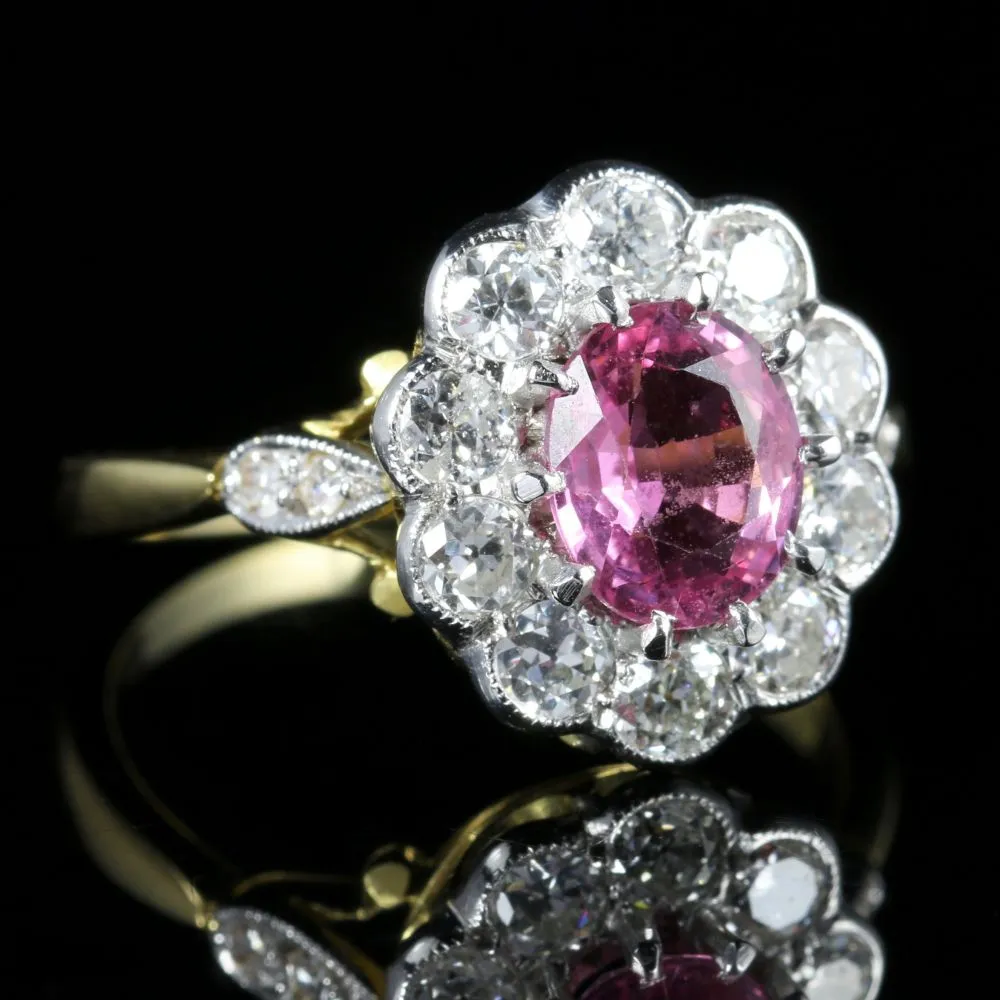 Antique Victorian Pink Sapphire Diamond Ring 18Ct Gold