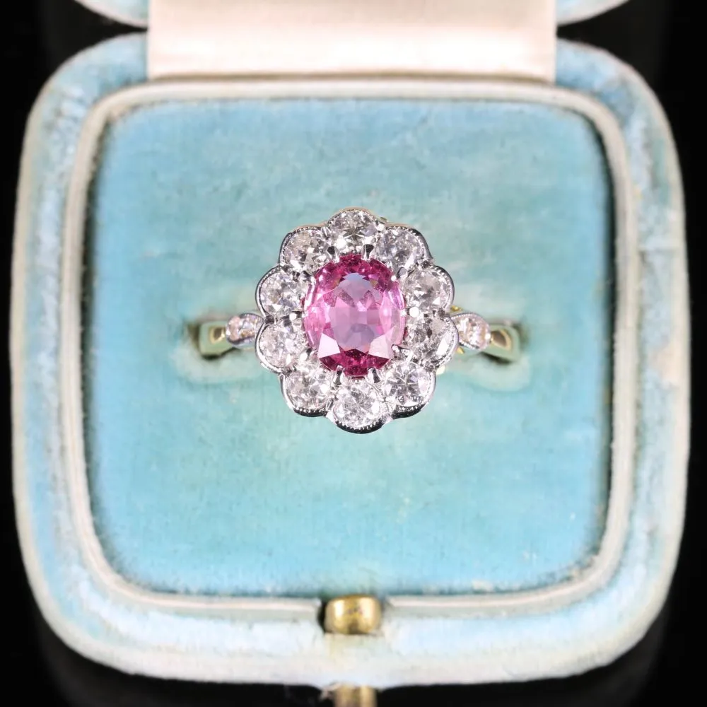 Antique Victorian Pink Sapphire Diamond Ring 18Ct Gold