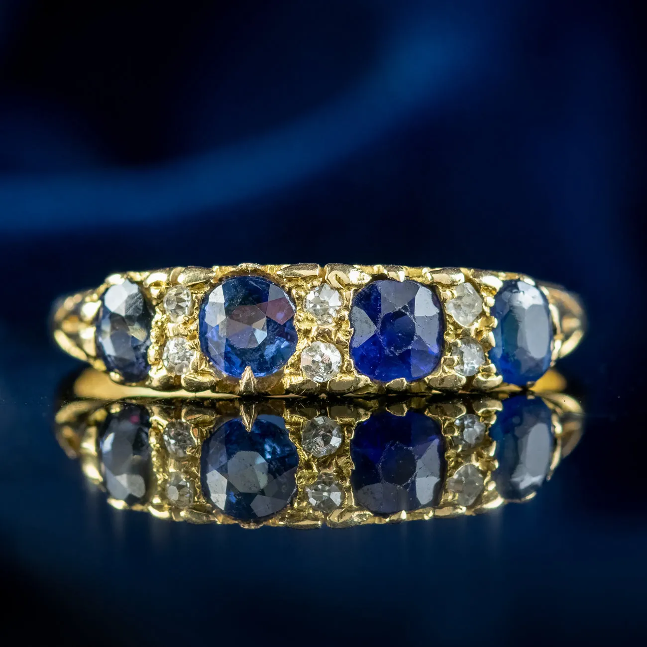 Antique Victorian Sapphire Diamond Ring 0.90ct Sapphire