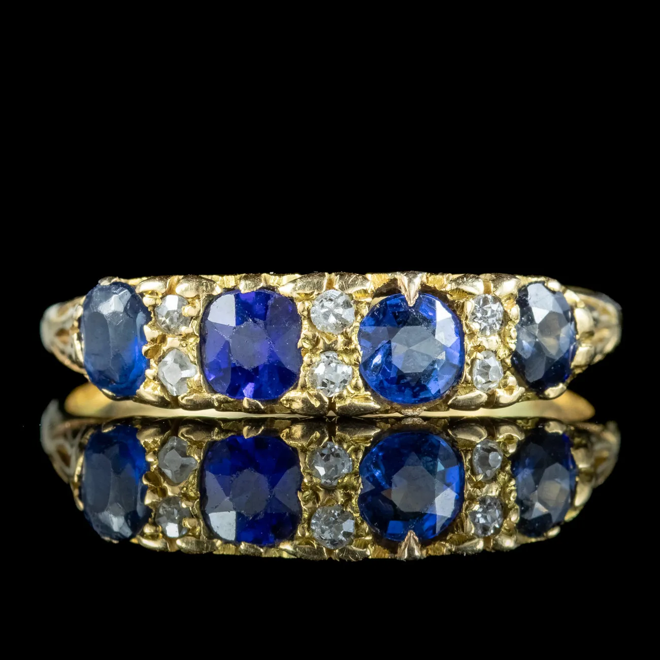 Antique Victorian Sapphire Diamond Ring 0.90ct Sapphire