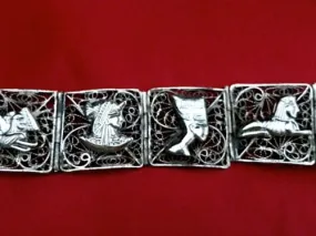 Antique Vintage Ornate Filigree Egyptian Panel Silver Bracelet