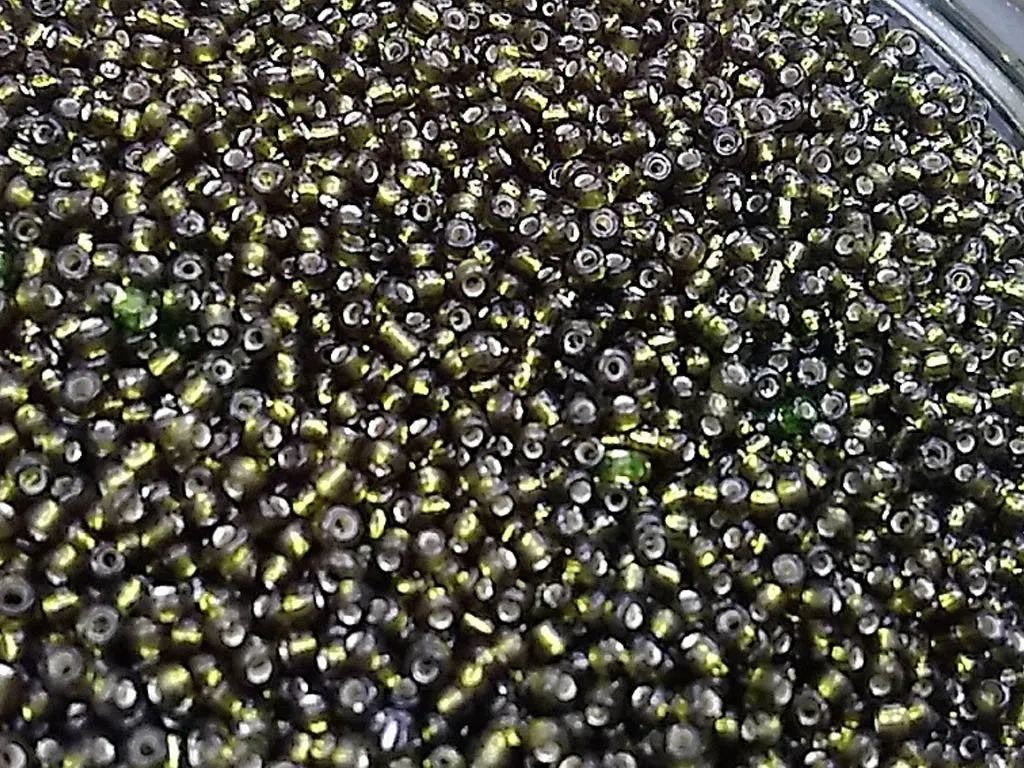 Army Green Transparent Silverline Round Rocaille Glass Seed Beads