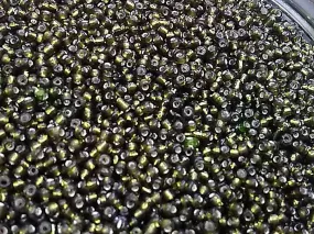 Army Green Transparent Silverline Round Rocaille Glass Seed Beads