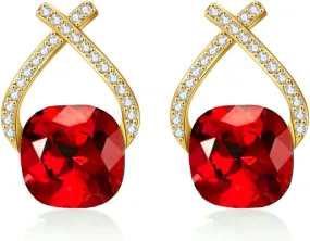 Austrian Crystal Drop Dangle Earrings | Plated 18K/Rose Gold Zircon Gemstone Birthstone Hanging Dangly Stud Earrings Jewelry Gift for Wife Mom Daughter Girlfriend