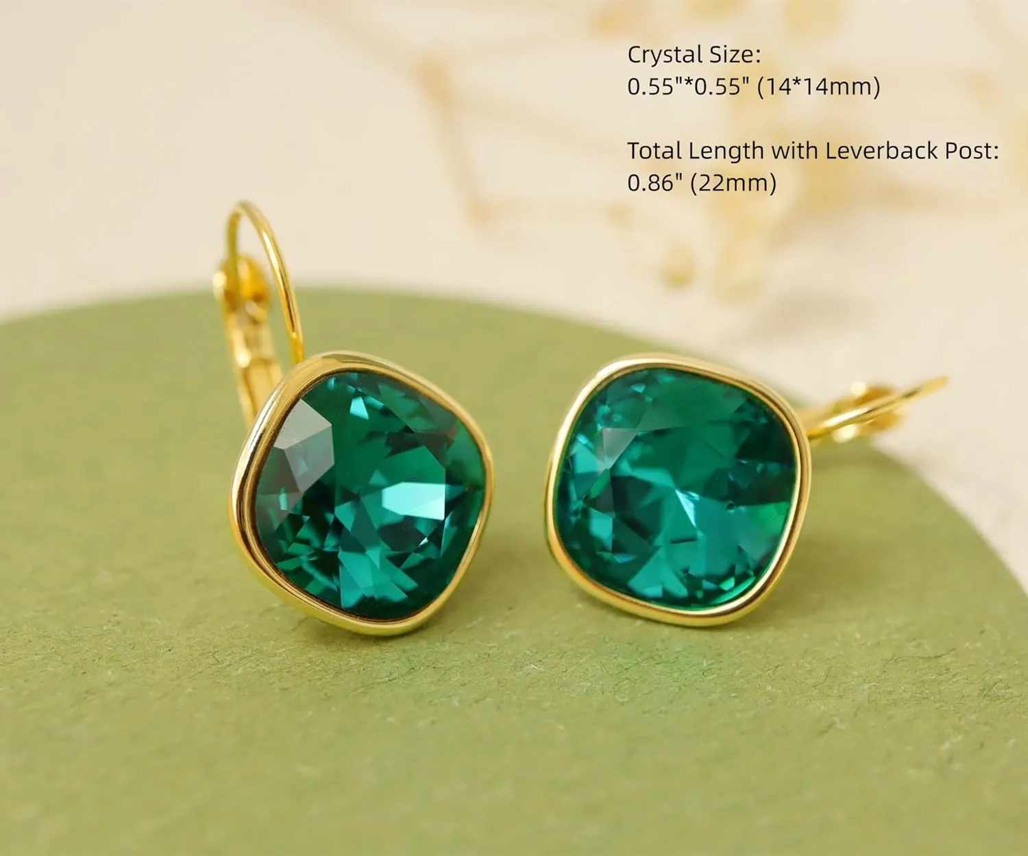 Austrian Crystal Square Drop Dangle Leverback Earrings | Plated 18K/Rose Gold Zircon Gemstone Birthstone Hoop Hanging Dangly Earrings Jewelry Gift for Wife Mom Daughter Girlfriend