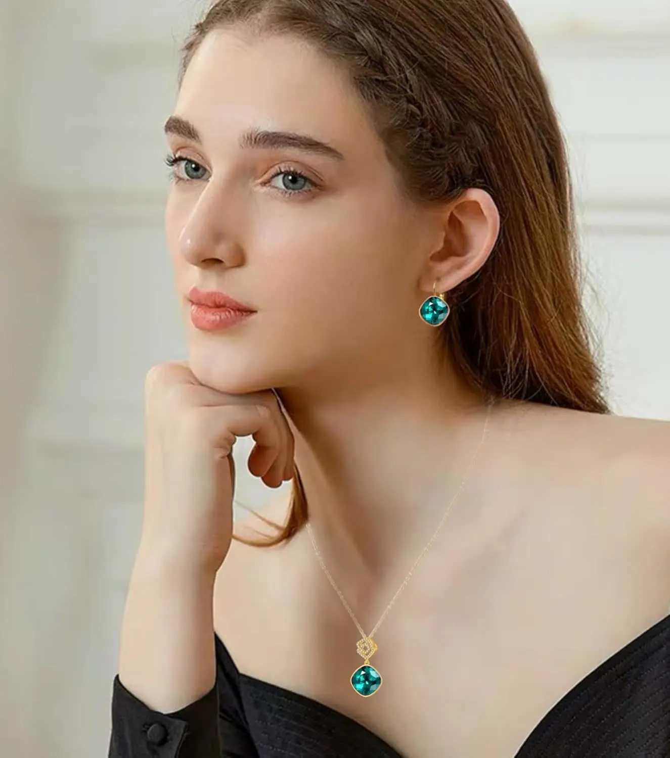 Austrian Crystal Square Drop Dangle Leverback Earrings | Plated 18K/Rose Gold Zircon Gemstone Birthstone Hoop Hanging Dangly Earrings Jewelry Gift for Wife Mom Daughter Girlfriend