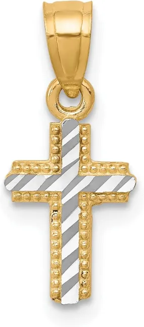 Avariah Solid 10K Yellow Gold w/Rhodium Tiny Diamond-Cut Cross Pendant - 16mm