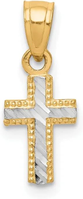 Avariah Solid 10K Yellow Gold w/Rhodium Tiny Diamond-Cut Cross Pendant - 18mm