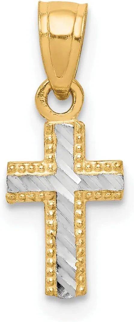 Avariah Solid 10K Yellow Gold w/Rhodium Tiny Diamond-Cut Cross Pendant - 18mm