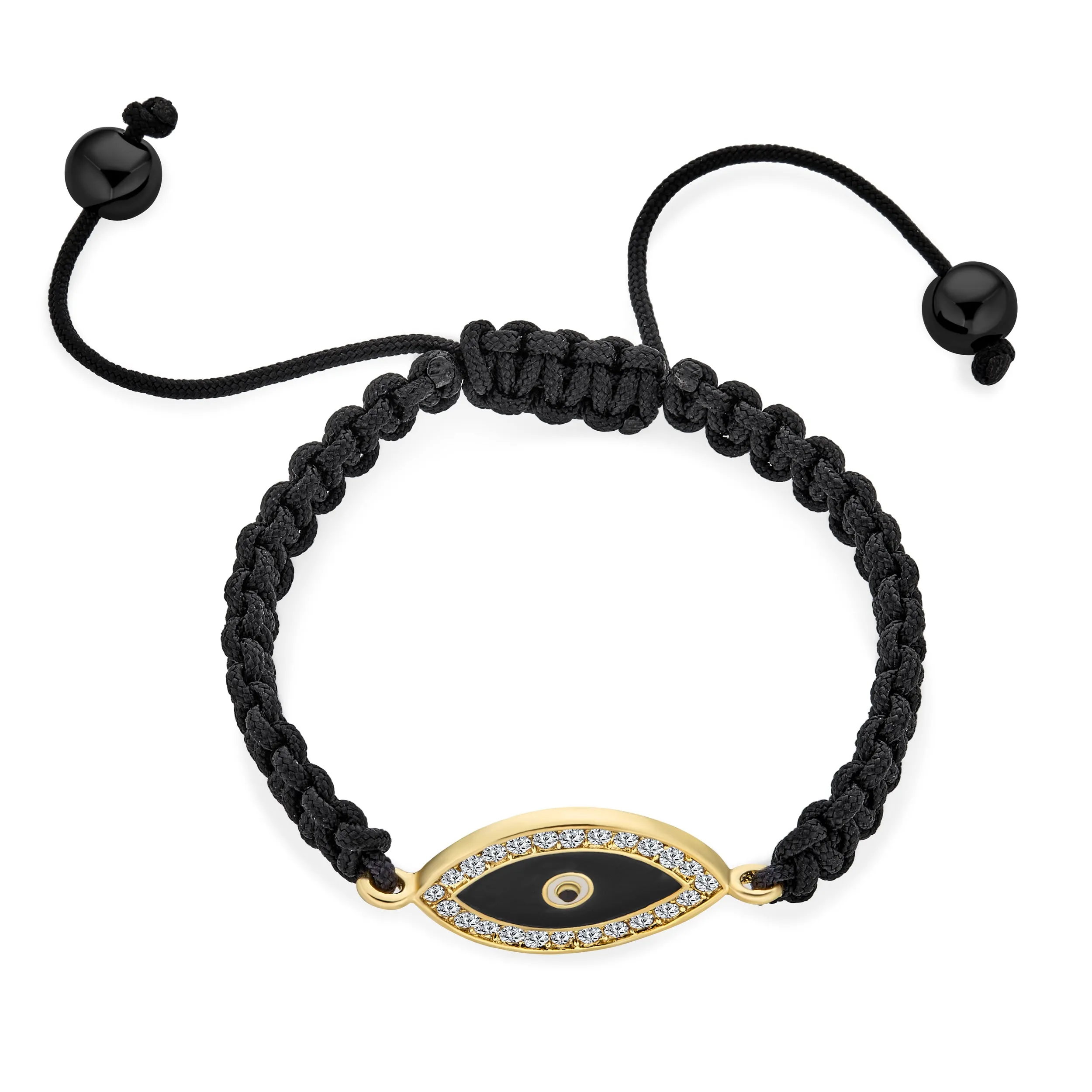 Black Braided Cord Amulet Multi Color Evil Eye Bracelet Adjustable Gold Plated