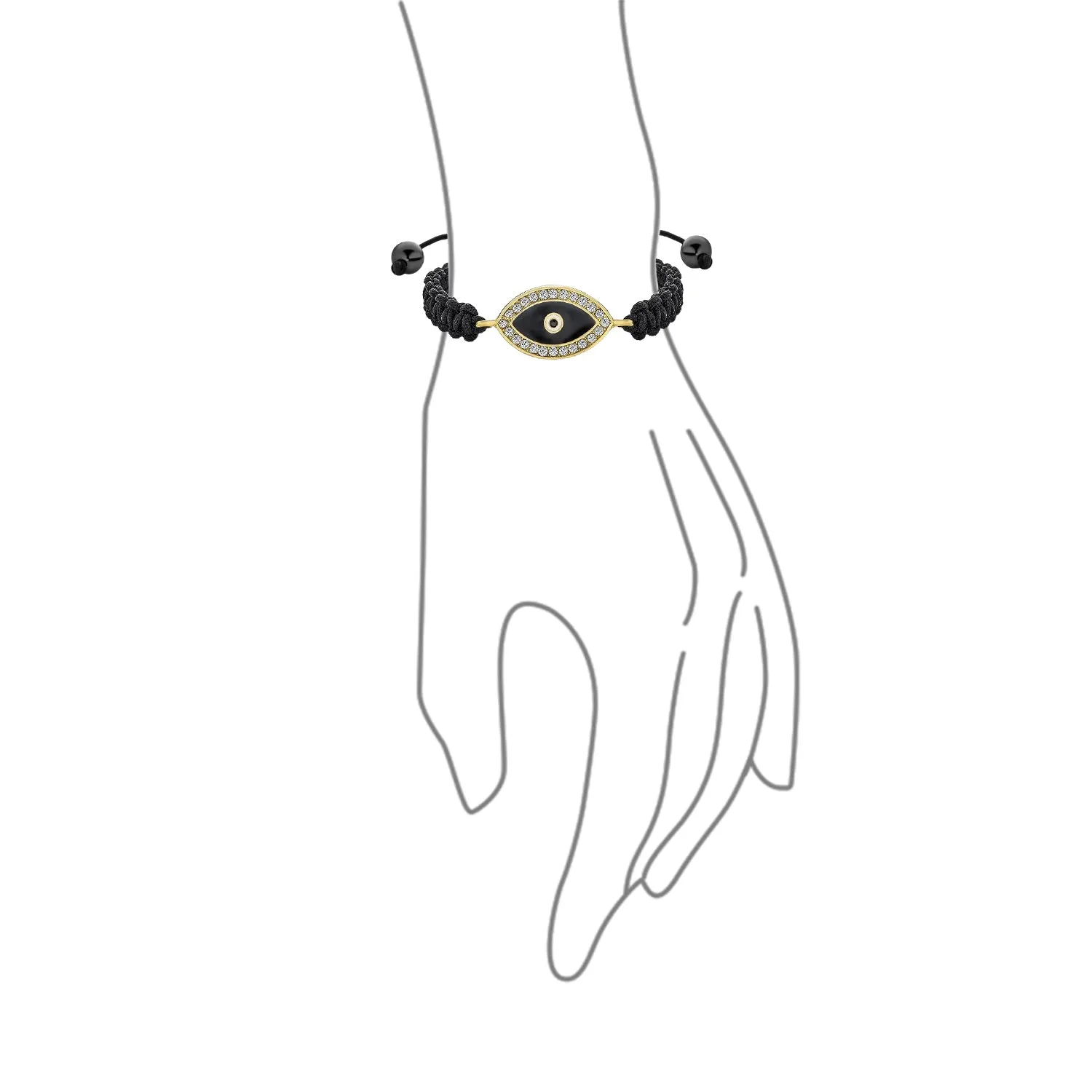 Black Braided Cord Amulet Multi Color Evil Eye Bracelet Adjustable Gold Plated