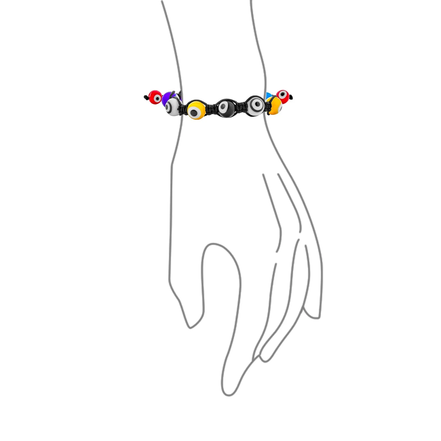 Black Braided Cord Amulet Multi Color Evil Eye Bracelet Adjustable Gold Plated