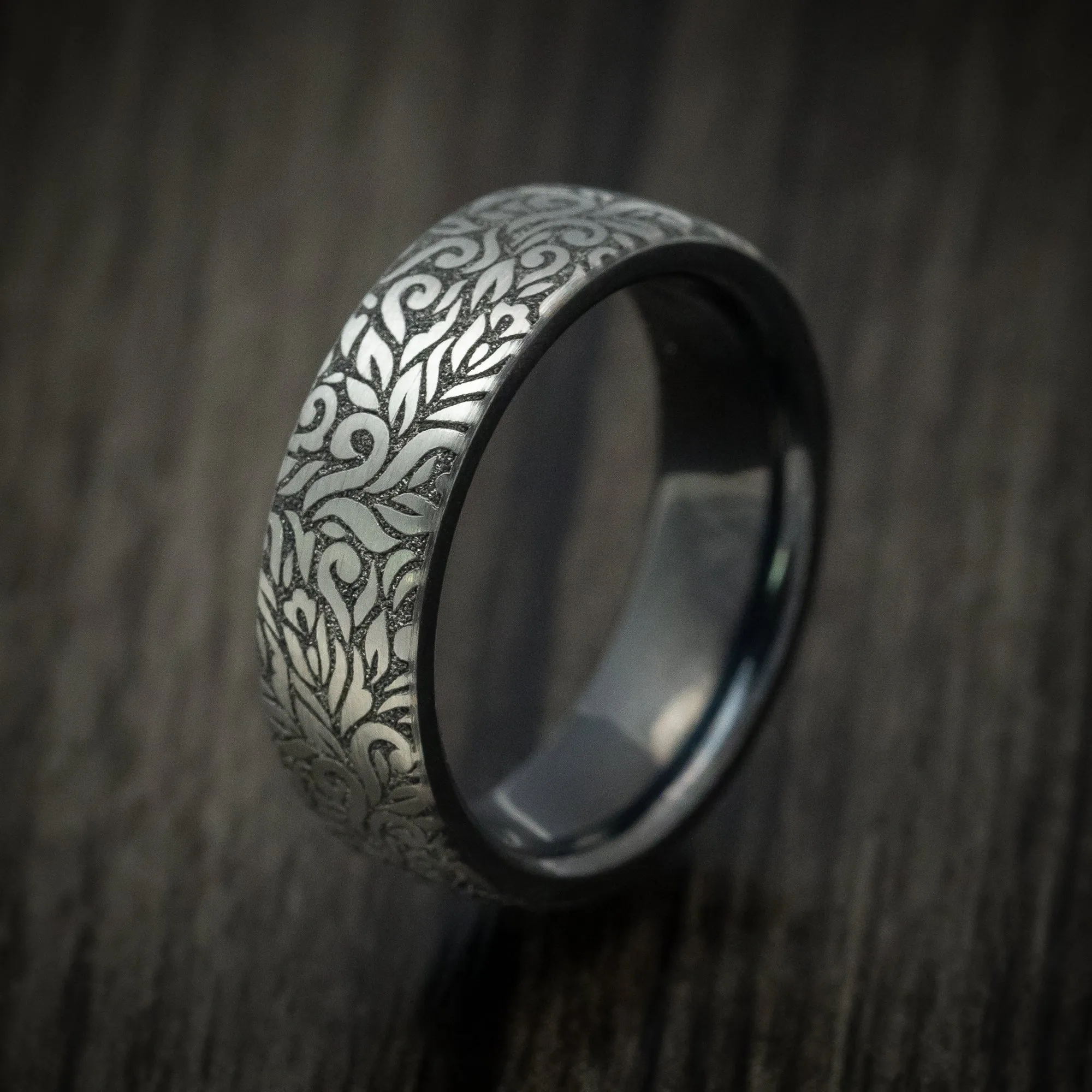 Black Titanium Paisley Pattern Men's Ring Custom Made Band