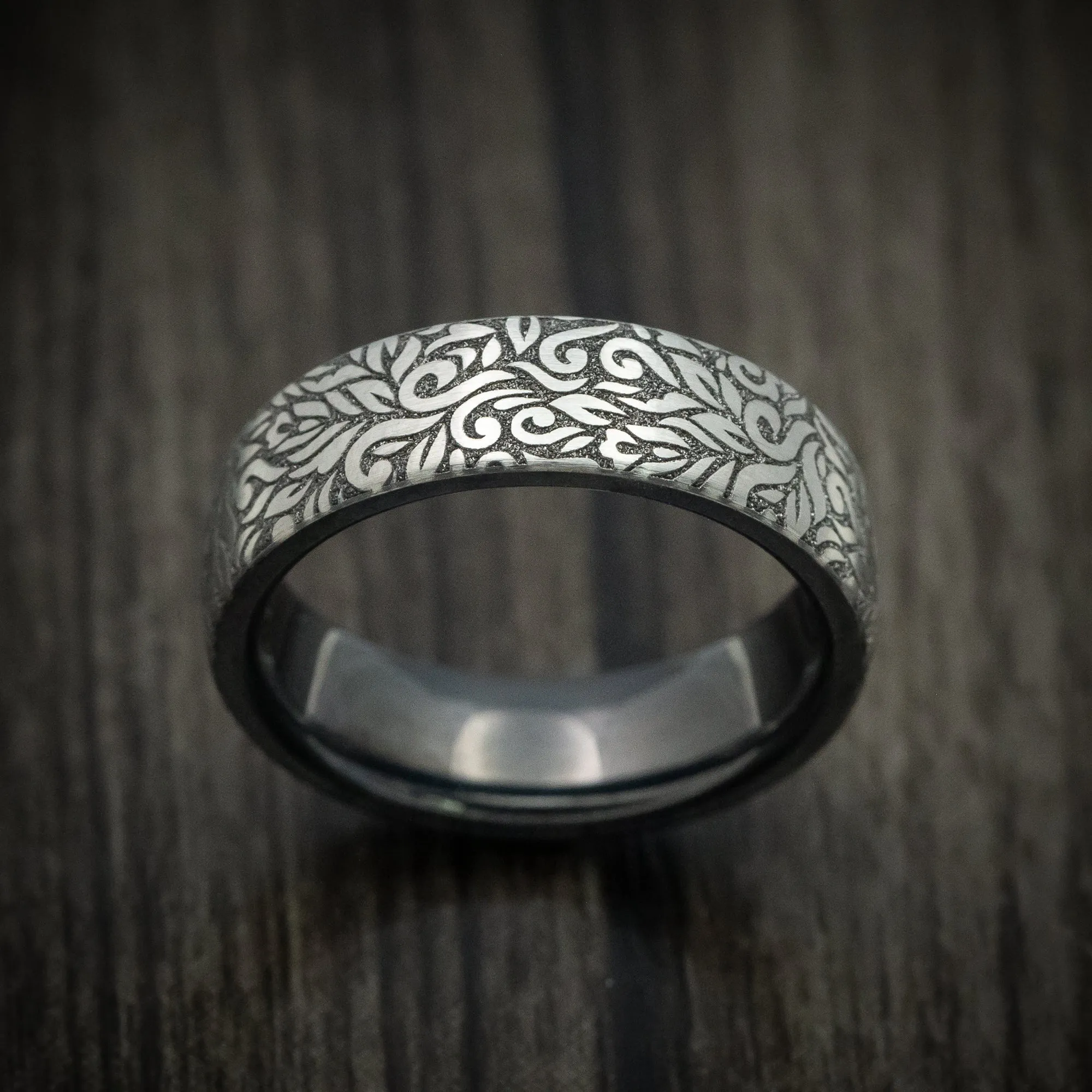 Black Titanium Paisley Pattern Men's Ring Custom Made Band