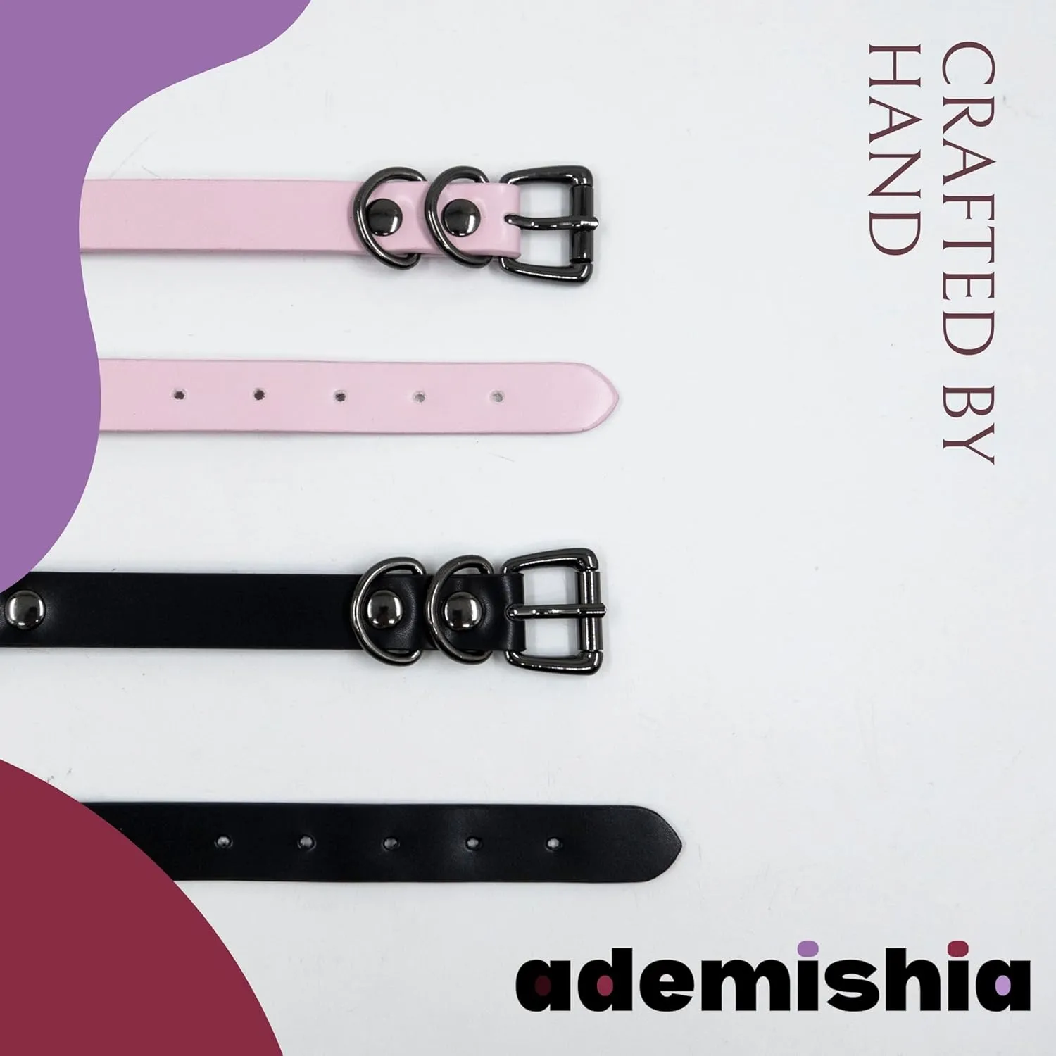 Black/Pink Leather Choker Necklace For Women, Handmade Adjustable Chain Collar with Metallic Heart Ring Best Gifts for Valentine's Day