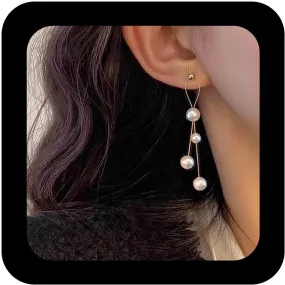 Bohemian Pearl Tassel Dangle Earrings Retro Pearl Chain Drop Earring Gold Pearls Tassel Chain Earring Minimalist Pearls Earrings Jewelry for Women