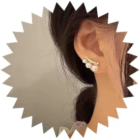 Boho Pearl Stud Earrings Crystal Pearl Ear Climber Earrings Gold Cz Pearl Earrings Pearl Bead Earrings Wedding Bridal Earrings Jewelry for Women