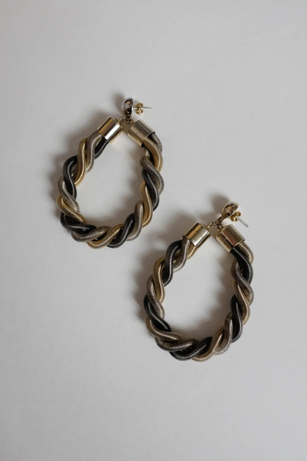 BOLD SILVER GOLD LOOP VINTAGE EARRINGS