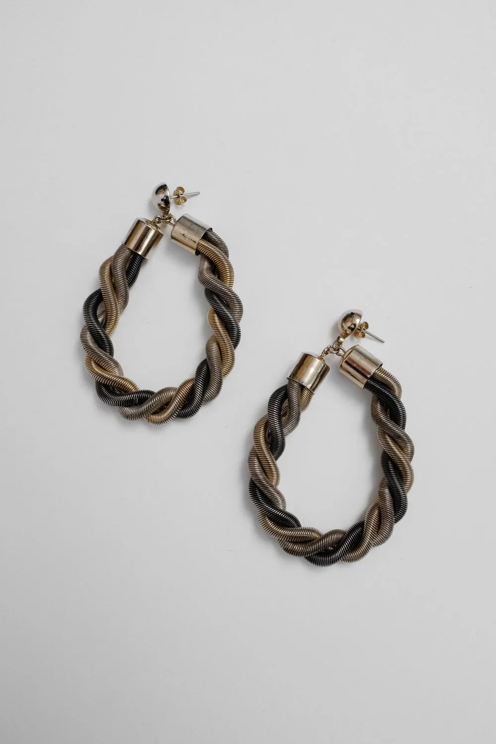 BOLD SILVER GOLD LOOP VINTAGE EARRINGS
