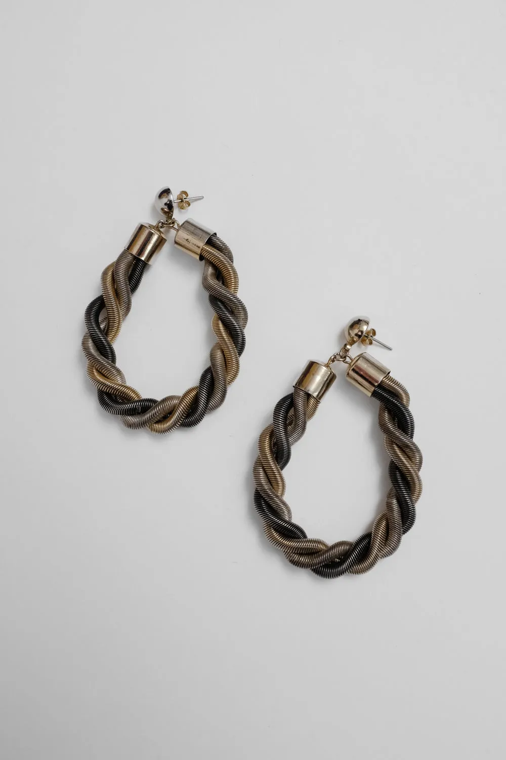 BOLD SILVER GOLD LOOP VINTAGE EARRINGS