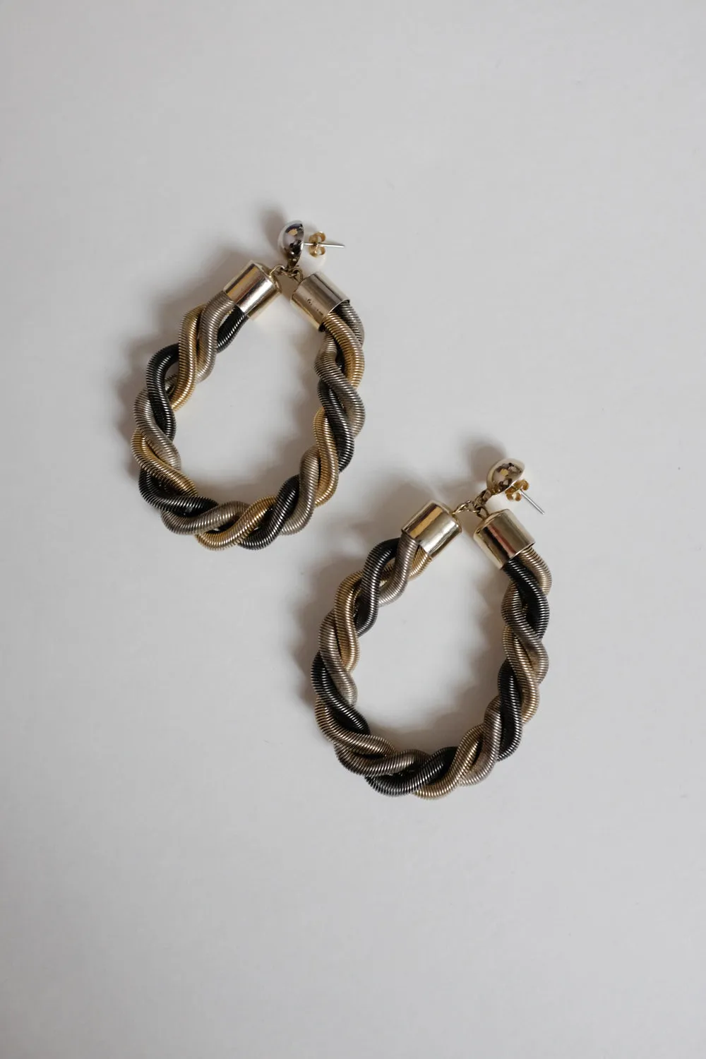BOLD SILVER GOLD LOOP VINTAGE EARRINGS