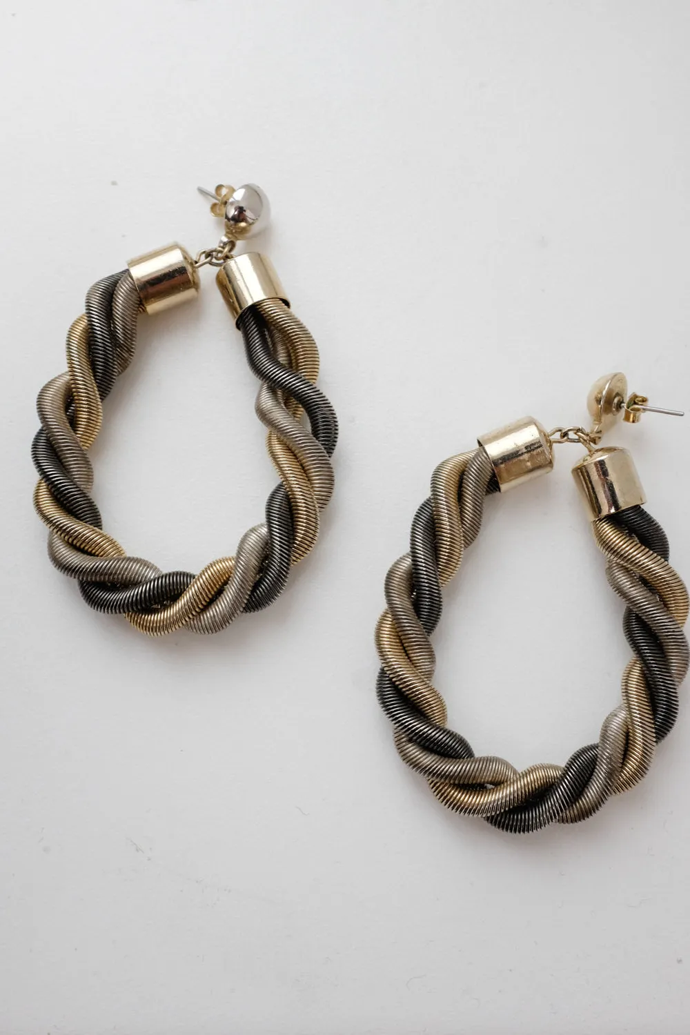 BOLD SILVER GOLD LOOP VINTAGE EARRINGS