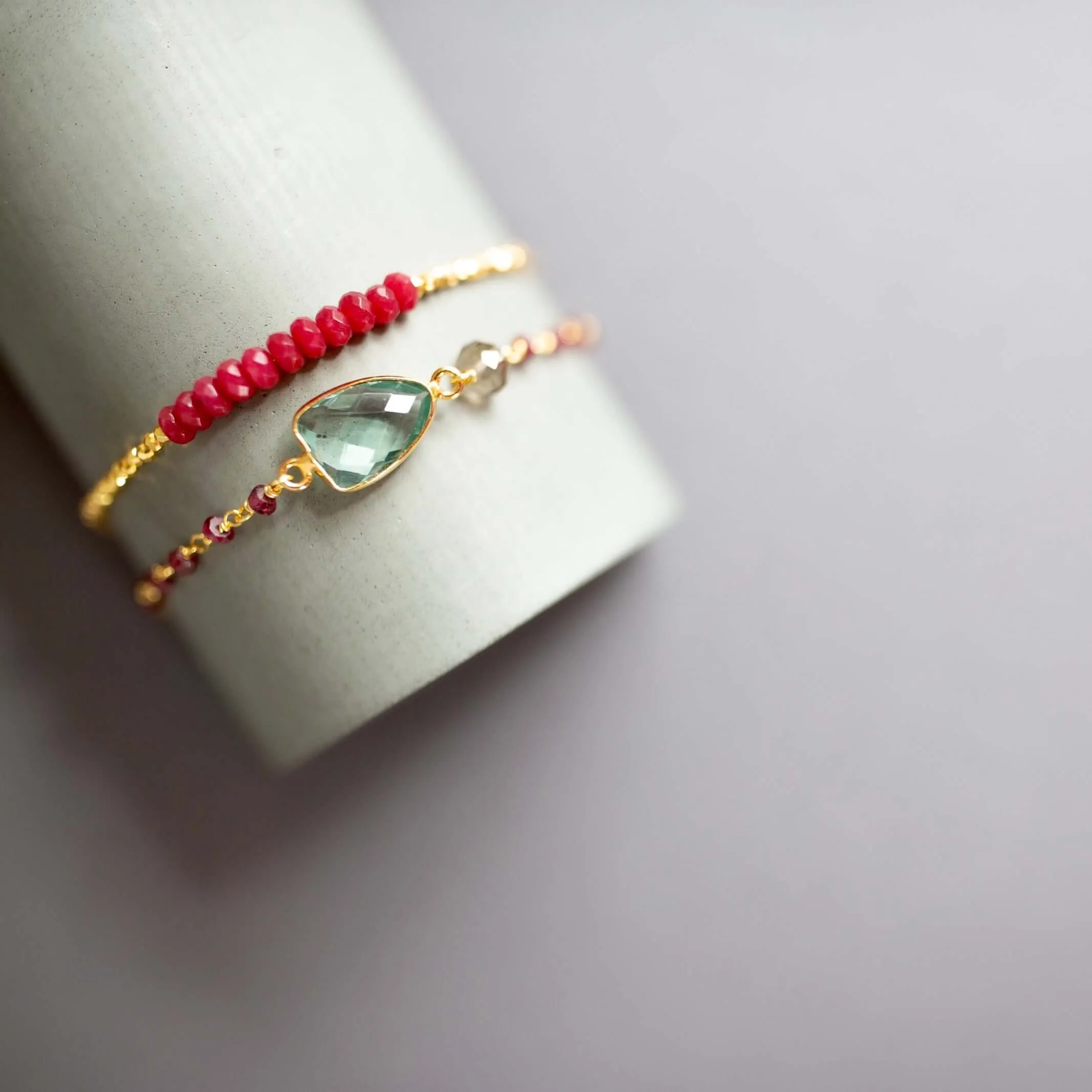 Bracelet Stacking Set: Green Amethyst and Red Jade