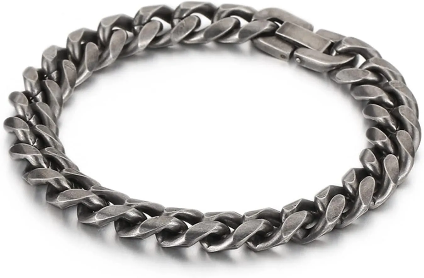 Bracelets for Boys Black, Link Bracelets Punk Stainless Steel Mens Bracelets Beads